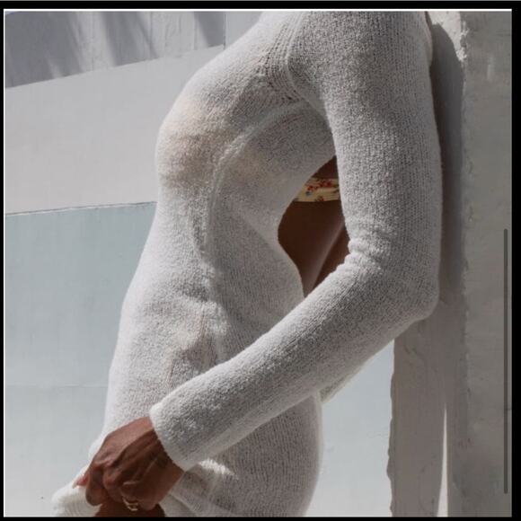 NWT Rumored Sweet Talker Mini Dress Slub White Cozy Open Back Short Party Size L - Picture 2 of 7